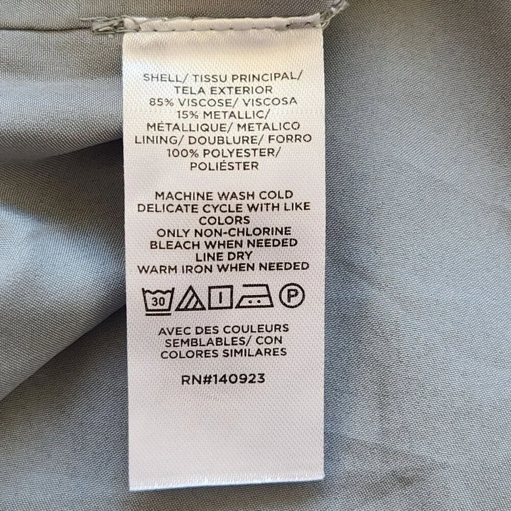 Loft Gold Star Print Shimmer Long-Sleeve Tiered Dress Gray Metallic Babydoll - Picture 9 of 11